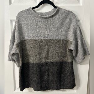 August Silk Knit Wool Blend Color Block Gray Sweater Drop Sleeves Mock Neck